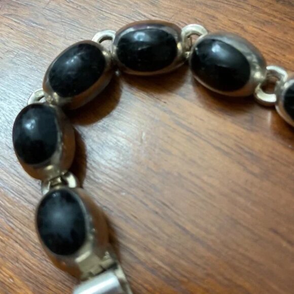 Vintage TAXCO Black Onyx & Sterling Link Bracelet - Picture 6 of 10
